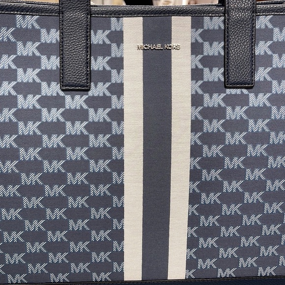 Michael Kors Men Women  XL Cooper Striped Logo Jacquard Structured Tote Handbag - Picture 16 of 16